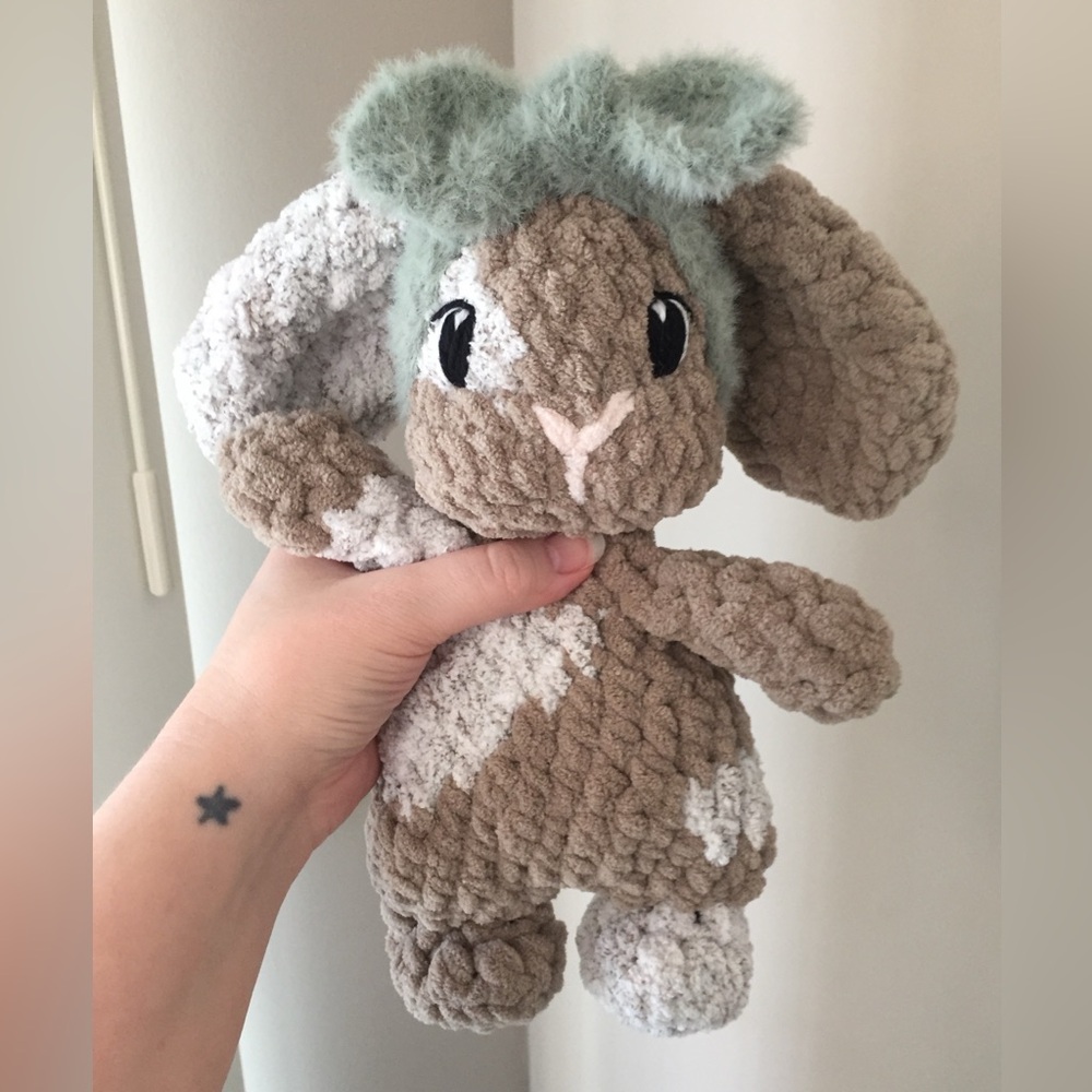 Handmade crochet bunny snuggler